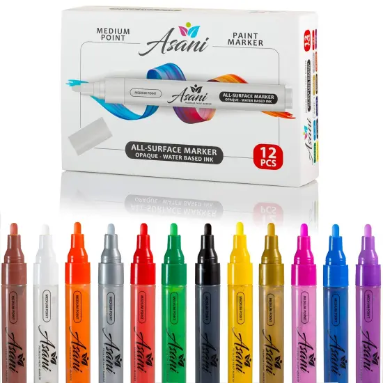12 Color Paint Pens Acrylic Markers Set | For Rock Painting, Glass, Wood, Porcelain, Ceramic, Fabric, Paper, Kindness Rocks, Mugs, Calligraphy, Unique Arts and Crafts Supplies (Medium Point) {2}