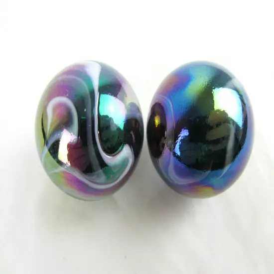 2 Boulders35mm MILKY WAY Marbles glass ball oil slick large huge Swirl {1}