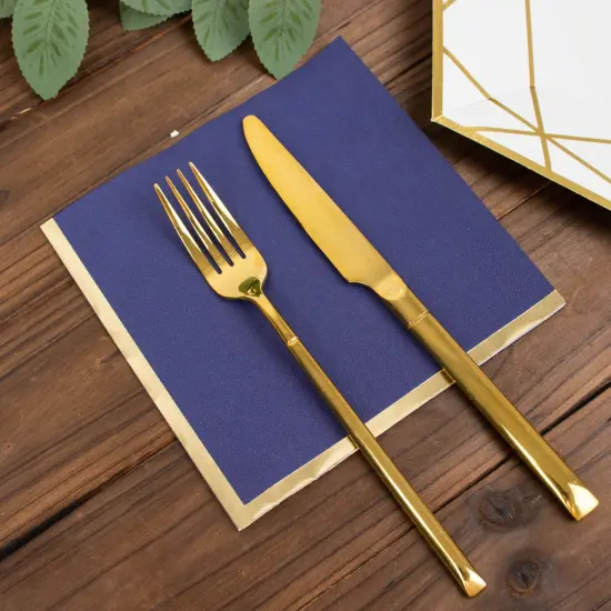 50 Pastel Gold Trim 2 Ply Paper Napkins for Events Navy blue {2}
