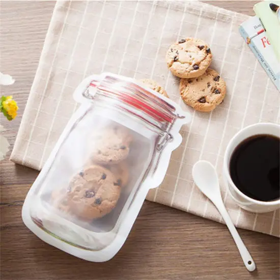 20 Pieces Mason Jar Zipper Bags, Reusable Storage Bags Mason Bottle Shape Storage Bags Portable Mason Jar Stand-Up Leakproof Food Saver Bags For Home Kitchen {6}