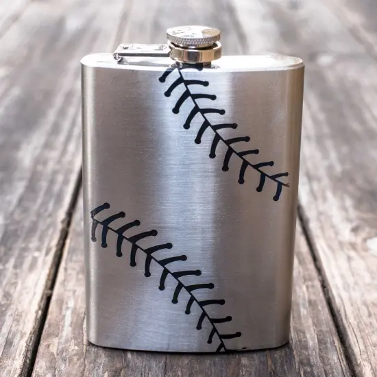 8oz Baseball Stainless Steel Flask {4}