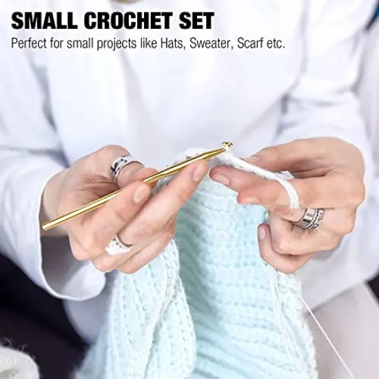 Multi-Color Metallic Crochet Hooks Set, Art Aluminum Knitting Needles for Yarn Craft Set with Sylish Storage Bag, Stitch Markers and Big Eye Needles {6}