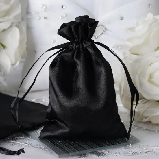 60 pcs 4x6 Satin Favor Drawstring Bags Black {3}