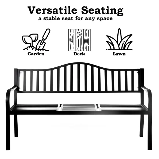 Outdoor Powder Coated Steel Park Bench, Garden Bench with Pop Up Middle Table, Lawn Decor Seating Bench for Yard, Patio, Garden, Balcony, and Deck {5}