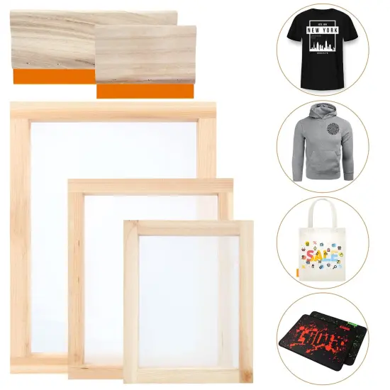 Colovis Screen Printing Frame and Squeegee Kit for Home or Small Business, Include 3 PCS Wooden Screen Printing Frames with Mesh and 2 PCS Screen Printing Squeegees (5 PCS) {3}