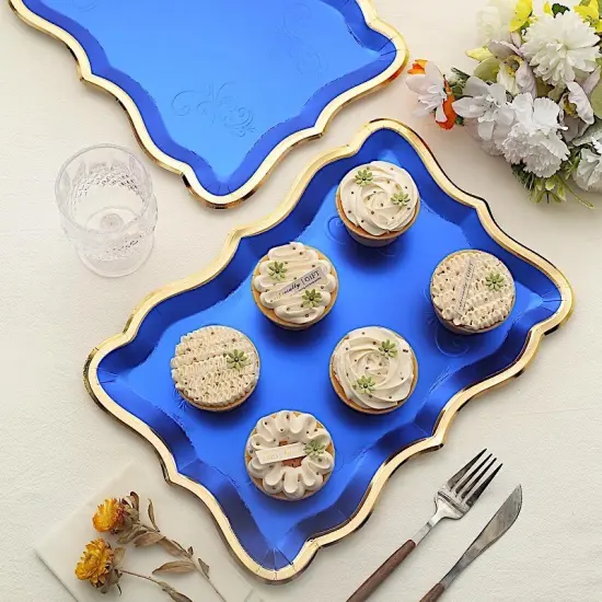 14 in Rectangular Paper Serving Trays Royal blue and gold {3}