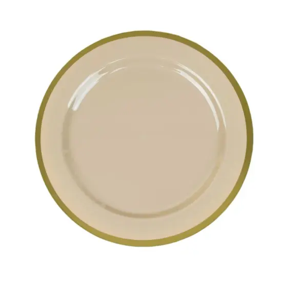 Round Plastic Dessert Plates with Gold Rim Taupe with gold {1}