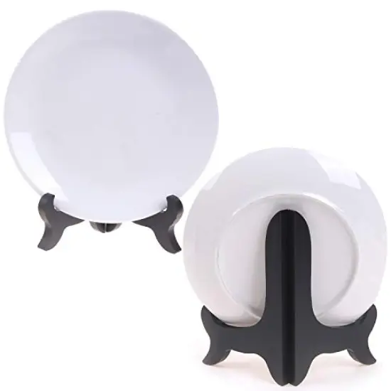 LOCOLO 6 Packs Black Wooden Display Stand Plate Holder Easels Picture Frame Holder (4 inch) {4}