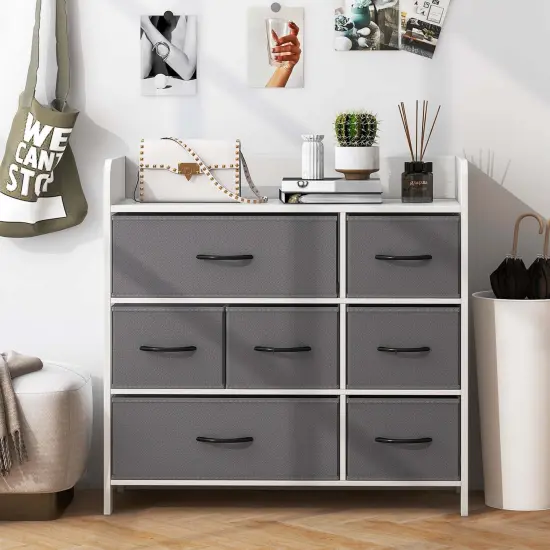 Costway 5/7-Drawer Dresser for Bedroom Chest of Drawers with 2 Large Fabric Bins White {11}