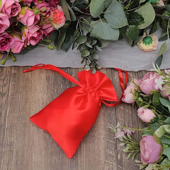 60 pcs 4x6 Satin Favor Drawstring Bags Red {3}