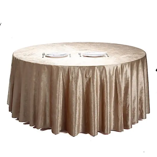 120-Inch Classic Round Premium Velvet Tablecloth Champagne {1}