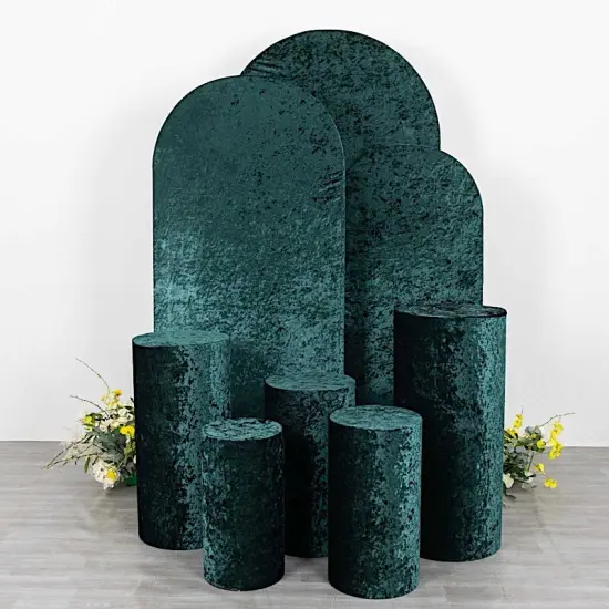 5 Cylinder Pedestal Crushed Velvet Display STAND COVERS Hunter green {1}
