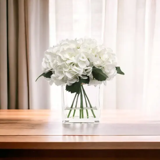White Hydrangea Flowers in Glass Vase with Realistic Water Look - Lifelike Artificial Floral Arrangement for Home, Office & Event Decor - Floral Home by Artificial Flowers {5}