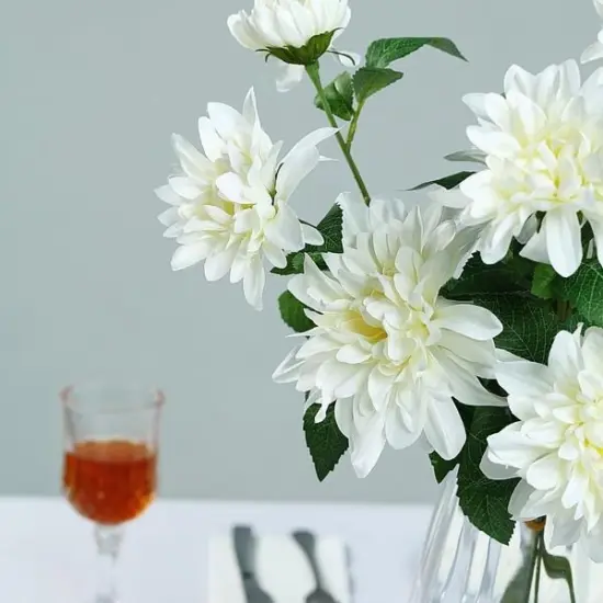 2 pcs 30-Inch Dahlia Spray Stems Silk Artificial Flowers Ivory {1}