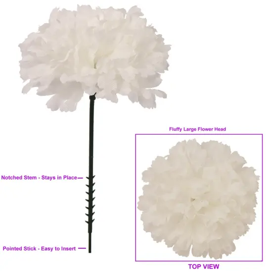 Cream White Carnation Picks: Set of 100, 5" Stems by Floral Home&reg; {2}