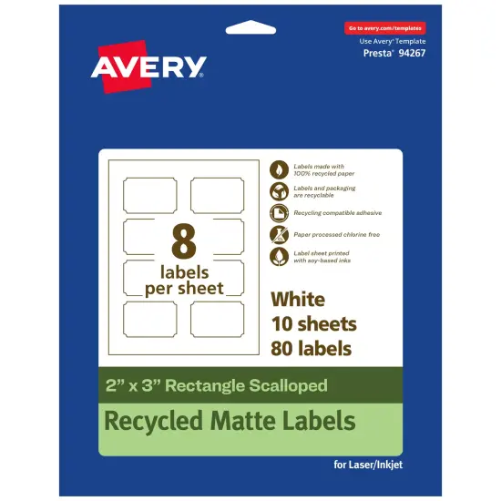 Avery Recycled Matte White Labels,2" x 3" Rectangle Scalloped {7}
