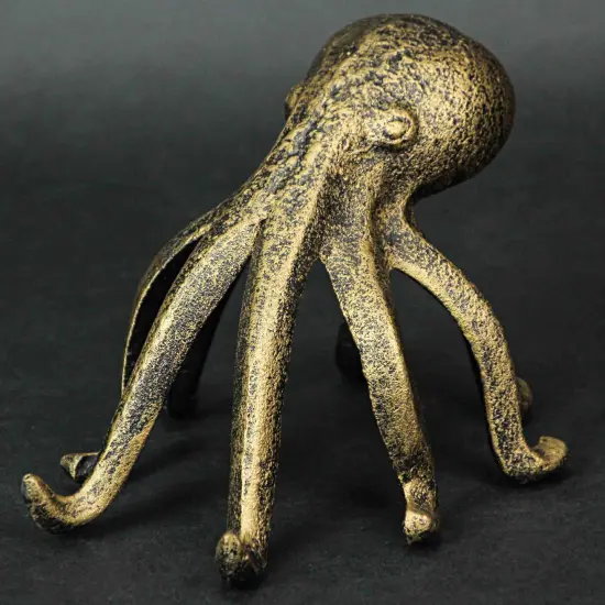 Antique Gold Cast Iron Octopus Phone Holder Stand Decorative Bookend Home Decor {6}