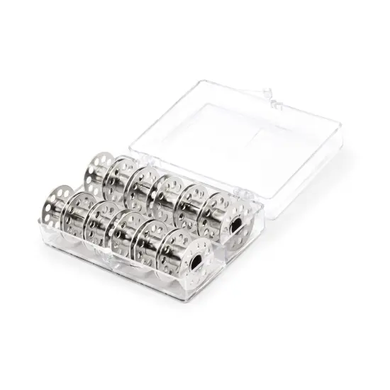 939 Bobbins, Class 15, Metal, Includes Reusable Storage Box, (12-Count), Silver {1}