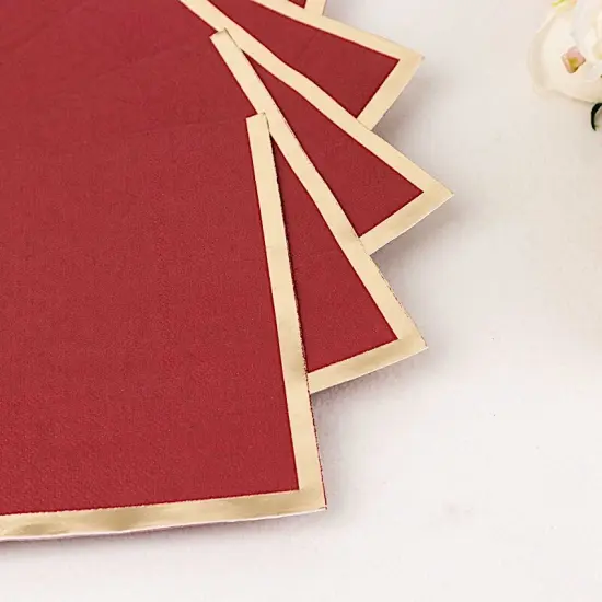 50 Pastel Gold Trim 2 Ply Paper Napkins for Events Burgundy {3}