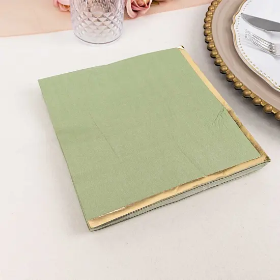 50 Pastel Gold Trim 2 Ply Paper Napkins for Events Sage green {2}
