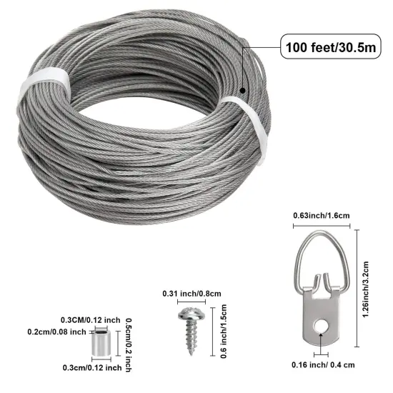 Picture Hanging Kit - 100 Feet Stainless Steel Hanging Wire, 60 Pcs D Ring Picture Hangers with Screws and 60 Pcs Aluminum Crimping Loop Sleeve for Hanging Paintings Photos {6}