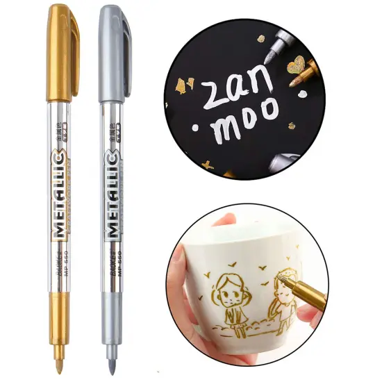 8 Pieces Metallic Marker Pens, Gold and Silver Metallic Permanent Markers for Artist Illustration, Crafts, Gift Card Making, Scrapbooking, Fabric, DIY Photo Album, Value {6}