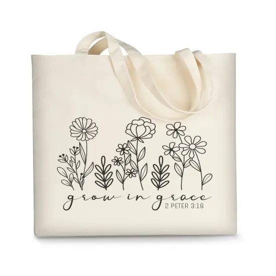 1 Pack Canvas Tote Bag Aesthetic for Women, Cute Trendy Grow in grace Reusable Cloth Cotton Bags with Handle for Grocery College Shopping Beach {2}