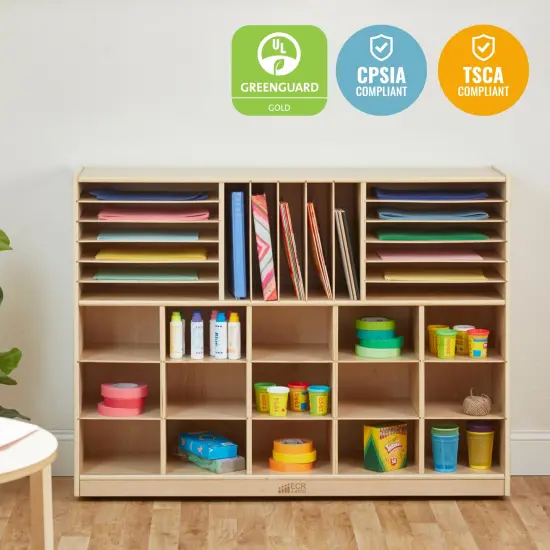 Multi-Section Mobile Storage Cabinet, Classroom Furniture Natural {5}