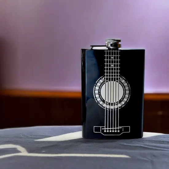 8oz BLACK Acoustic Guitar Flask {5}