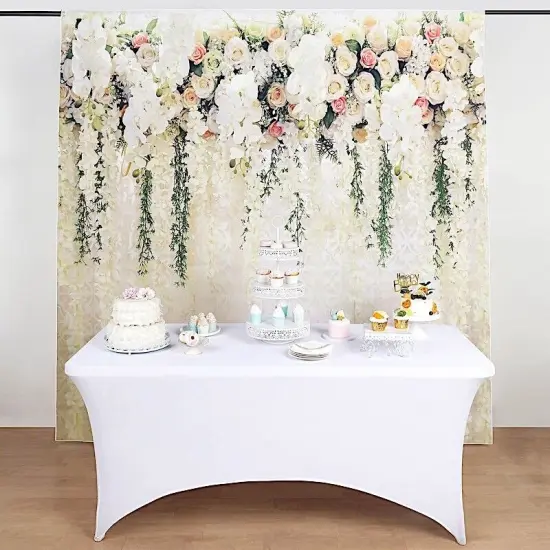 8 ft Vinyl Photo Background White Roses Backdrop {1}