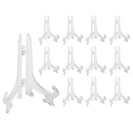 12 Pieces 3.5" Clear Plastic Easels or Stand/Plate Holders to Display Pictures, Placecards, or Other Items at Weddings, Home Decoration, Birthdays, Tables {1}