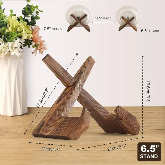 BOTSROOM Plate Stands for Display - 6.5 Inch Plate Holder Display Stand, Wooden Picture Frame Stand, Small Photo Stands for Table, Decorative Plaque Easels Stand for Display {4}