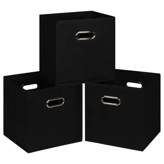 3 Pieces Black Fabric Cubes Storage Containers ,Foldable Storage Bins Cubes Organizer Baskets with Dual Handles for Shelf Closet ,(Black) {2}