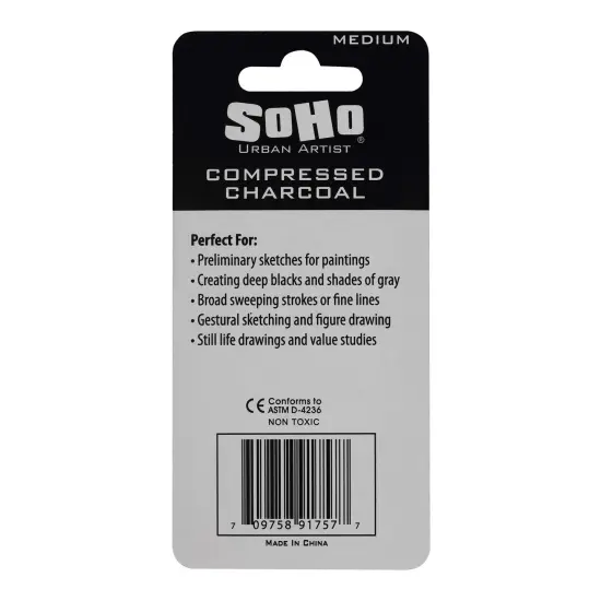 SoHo Urban Artist Compressed Charcoal Sticks, Pack of 3 Medium, Black, Ideal for Charcoal Drawing and Charcoal Art, Perfect for Artists, Students & Professionals, Create Varied Tones and Blends Easily {5}