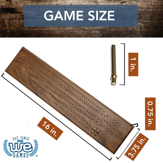 WE Games Classic Cribbage Set - Solid Wood Continuous 2 Track Board with Metal Pegs {4}