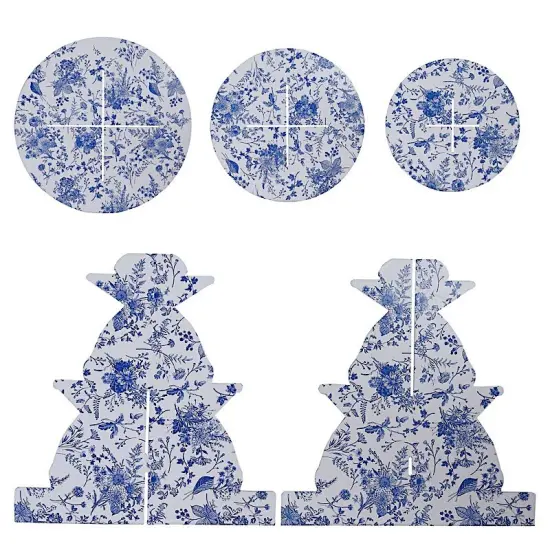 11-Inch 3 Tier Floral Print Cupcake Stand Set for Wedding Decor Green {4}