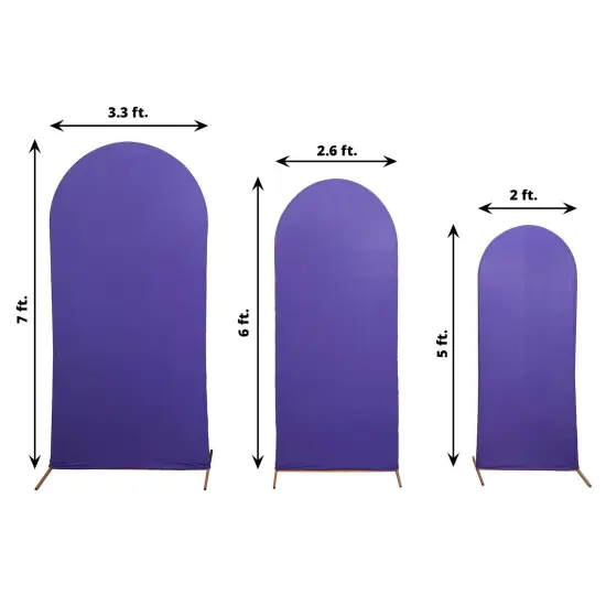 3 Fitted Matte Spandex Round Top Wedding Arch Backdrop STAND COVERS Purple {1}