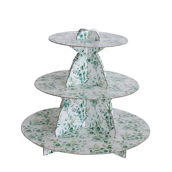 11-Inch 3 Tier Floral Print Cupcake Stand Set for Wedding Decor Green {5}