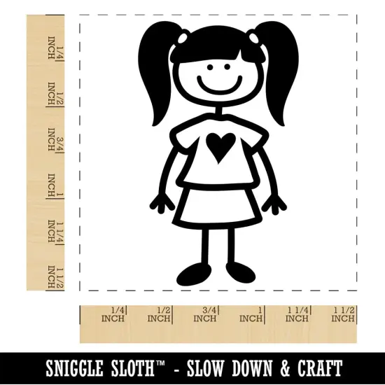 Stick Figure Girl Daughter Self-Inking Rubber Stamp Ink Stamper Red {1}