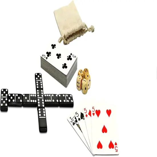 WE Games Mini Double 6 Dominoes, Dice and Card Travel Game {6}