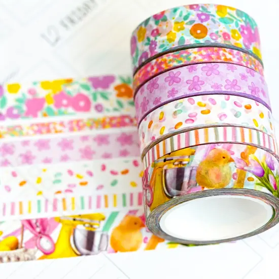 Easter Rainbow Chicks Eggs Spring Flowers Washi Tape Set April 2024 - W105 {1}