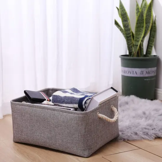 Storage Basket for Organizing, Collapsible Fabric Basket for Shelves, Closets, Laundry, Nursery, Decorative Basket for Gifts Empty (Grey) {6}