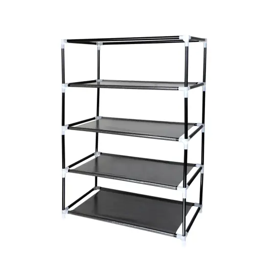 4 Tier Shoe Rack with Side Pocket Holds 24 Shoes Black {4}