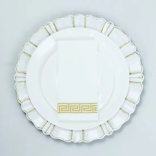 20 White Gold Airlaid Paper Napkins Metallic Greek Design {3}