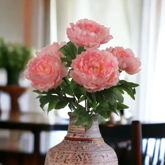 12-Pack Pink Peony Bush with 5 Silk Flowers & Foliage - Lifelike Floral Accents for Home D&eacute;cor & Arrangements, Floral Home by Artificial Flowers {3}