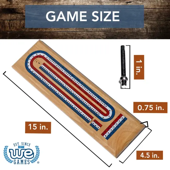 WE Games Classic Cribbage Set - Solid Wood TriColor Continuous 3 Track Board with Metal Pegs {4}