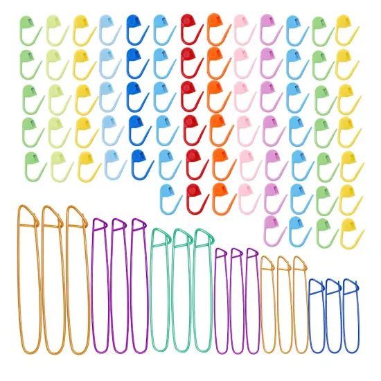 18 Pieces Knitting Stitch Holders,6 Sizes Yarn Stitch Holder Set for Crochet Knitting Needle Aluminum Stitch Holders Safety Pins with 100 Locking Stitch Markers {1}