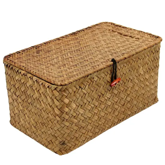 Large Square Sea Grass Baskets for Storage Seaweed Woven Sundries Baskets Sturdy and Durable Natural Material for Make-up with Lid Big Rectangular Seagrass Towel Baskets for Organizing {2}