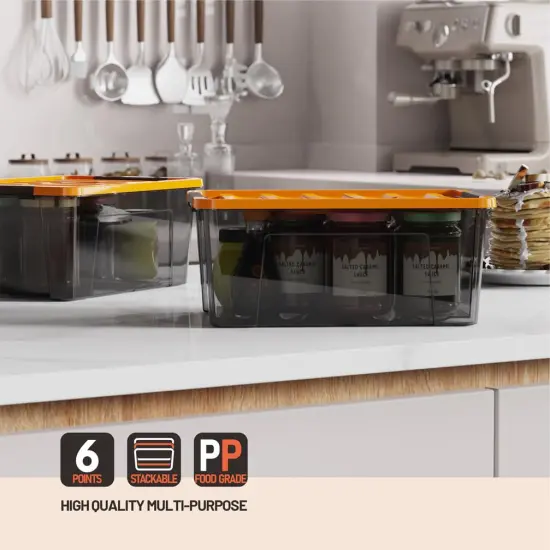 WYT 5-Quart Small Storage Container Bin with Orange Secure Lid and Black Clear Latch Buckles, Durable Plastic Stackable Nestable Organizin, 6-Pack {2}