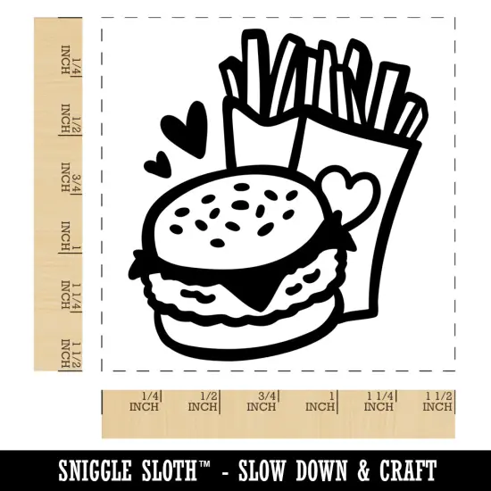 Chicken Burger and Fries Fast Food Self-Inking Rubber Stamp Ink Stamper Black {1}